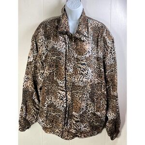COACo‎ Leopard Print Silk Bomber Jacket Lightweight L vintage wild side mob wife